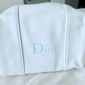 Dior White Cosmetic Pouch with Light Blue Logo